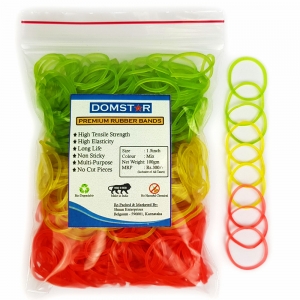 DOMSTAR Premium Fluorescent Nylon Rubber Bands with Zipper Pouch(1.5inch,100gm,600pcs) - Elastic Bands for Office, School and Home