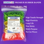 DOMSTAR Premium Fluorescent Nylon Rubber Band with Zipper Pouch(0.5inch,100gm,1400pcs) - Elastic Bands for Office, School and Home