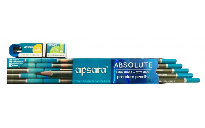 Apsara Absolute Premium Pencil (Pack of 10) | Free Sharpener and Eraser