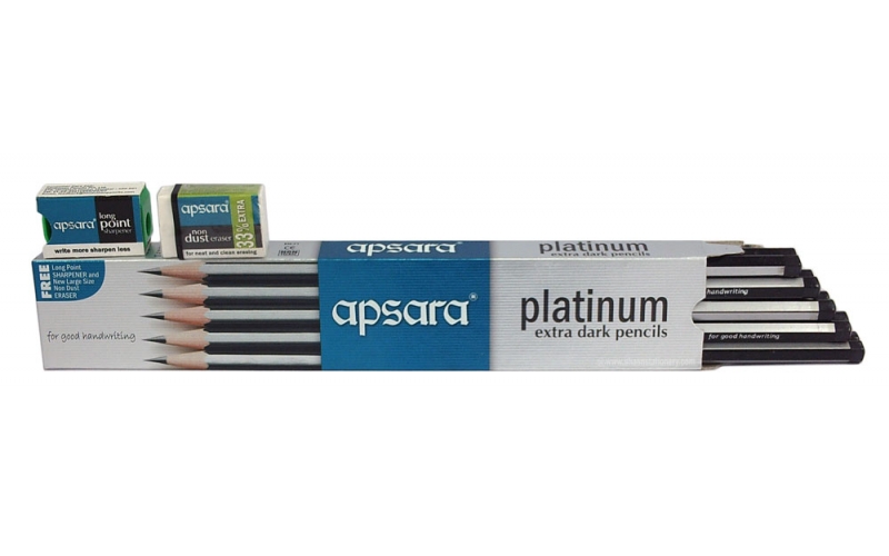 Apsara Platinum Pencil (Pack of 10) | Free Sharpener and Eraser