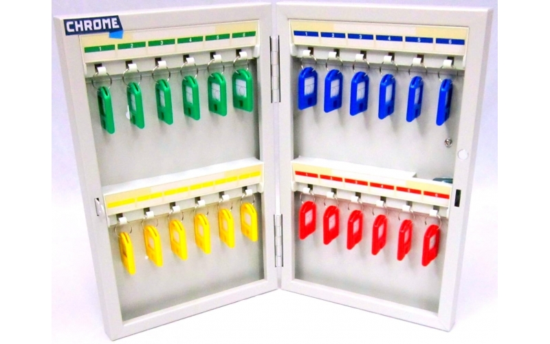 Chrome Key Control Cabinet 8701 (24 Keys) - Colour Coded, Wall Mount Key Box with Safety Lock, Key Holder