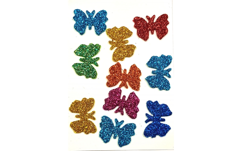 Butterfly Shaped Glitter Sticker for Craft |Self-Adhesive, Multi-color, Foam