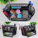 Metal Mesh Desk Organizer Pen Stand with 8 Compartment & 1 Drawer | Black
